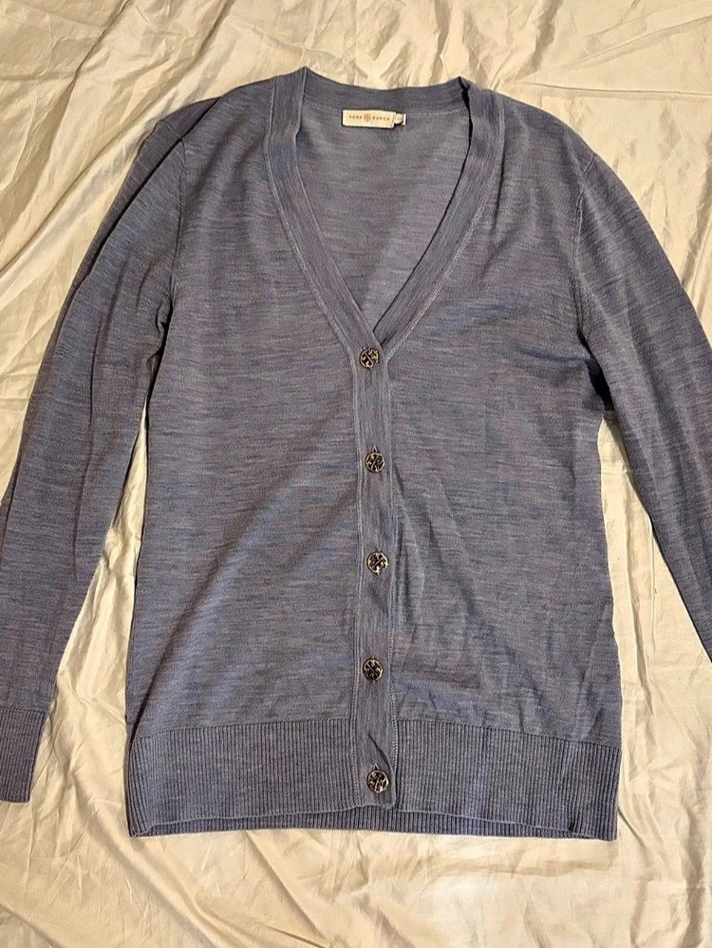 Tory Burch Merino Wool V-Neck Cardigan purple/blue